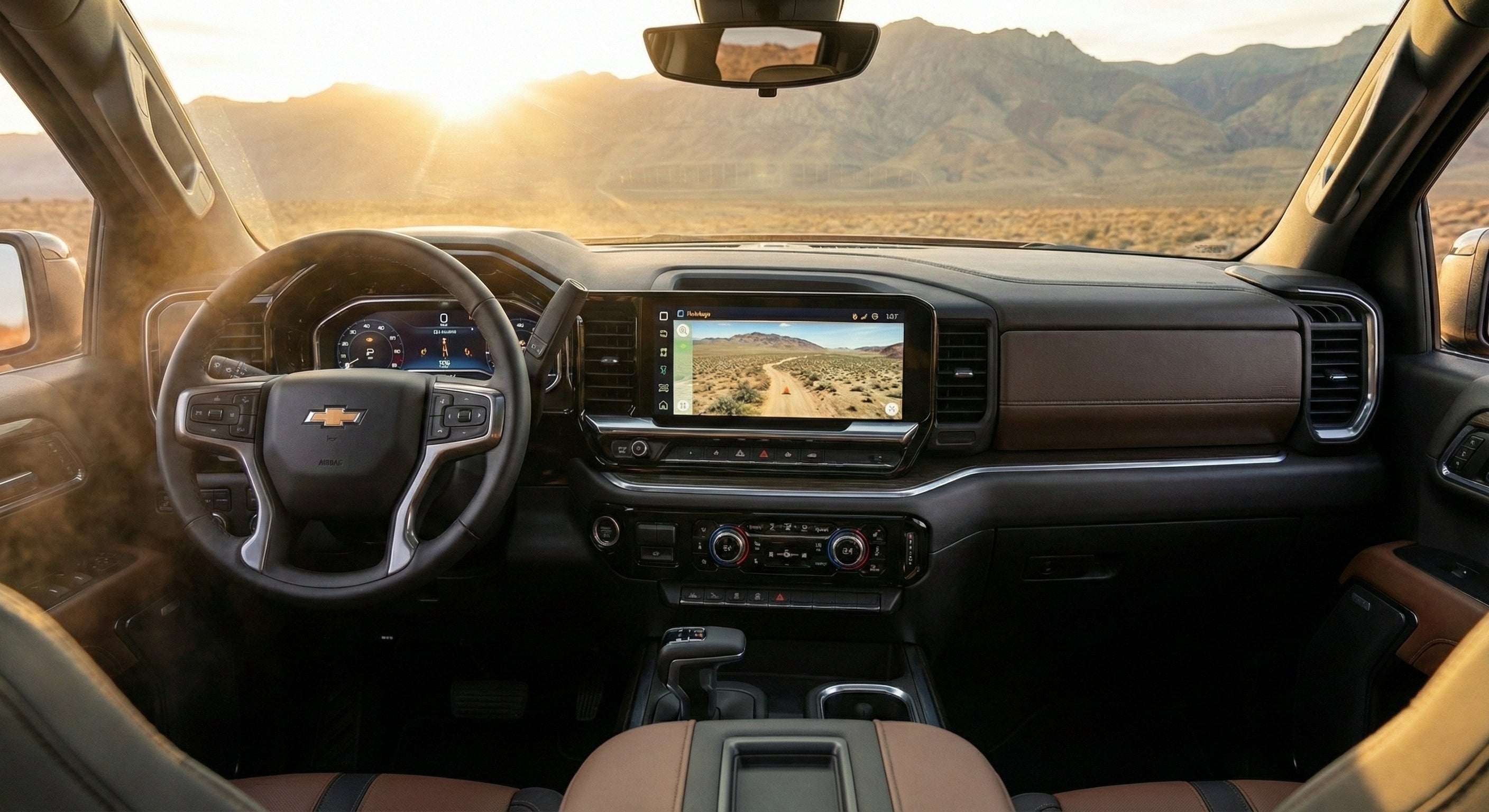 2026 Silverado Trail Boss interior dashboard with 13.4-inch touchscreen, Google Built-In, and 12.3-inch digital gauge cluster
